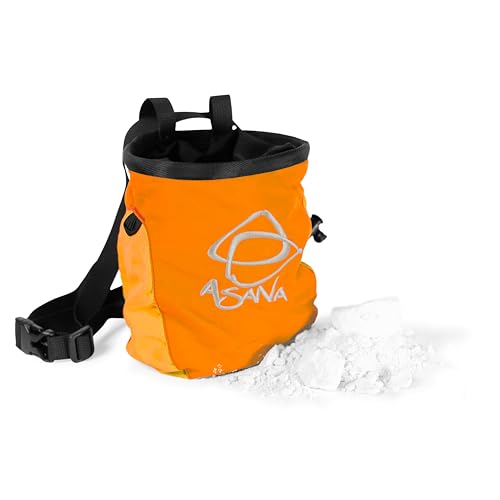 Chalk Bag for Rock Climbing & Bouldering with Waist Belt, Brush Loop, Fleece Liner, Cord Lock Enclosure - Complete with Hamster Ball Chalk Holder - color: Bright