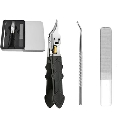 Black Anti-Slip Grip Gear Lock Nail Clipper Set with Ultra-Sharp Tips for Precise Access to Nail Grooves, Pro Nail Tools Eagle Beak Angled Nail Clippers 3-Piece Set (Black-A) - color: Black-a