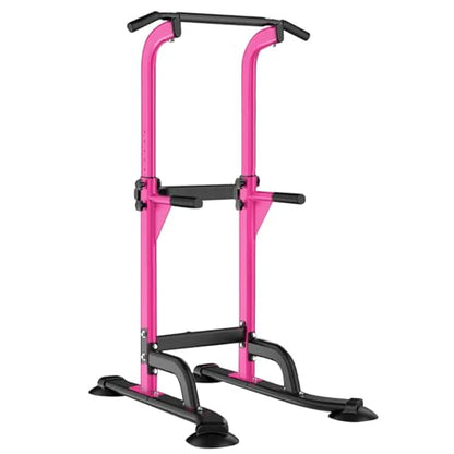 SogesHome Multi-Function Power Tower Pull Up Bar Dip Station for Home Gym | Height Adjustable PullUp Dip Stand, Full Body Strength Training Equipment, Fitness Workout for Push Ups Dips, 330LB Capacity - color: Pink