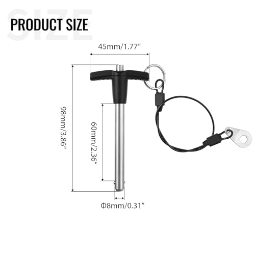 T Handle Quick Release Pin 5/16 Inch Diameter ,Stainless Steel Ball Locking Pin with Push Button Lanyard Cable Usable Length 2.36"(8*60mm) - size: 8mm-60mm