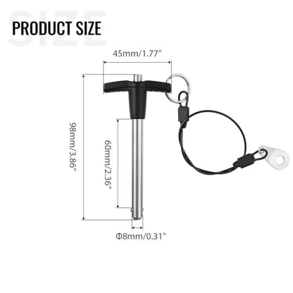 T Handle Quick Release Pin 5/16 Inch Diameter ,Stainless Steel Ball Locking Pin with Push Button Lanyard Cable Usable Length 2.36"(8*60mm) - size: 8mm-60mm