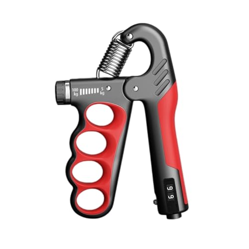 Mechanical Counting Adjustable Hand Grip Trainer – 5-100 kg / 11-220 lb LCD Forearm Strengthener for Adults, Bodybuilding, Climbing & Recovery - color: red