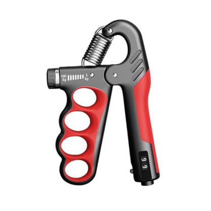 Mechanical Counting Adjustable Hand Grip Trainer – 5-100 kg / 11-220 lb LCD Forearm Strengthener for Adults, Bodybuilding, Climbing & Recovery - color: red