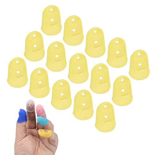 PATIKIL 15 Pcs Silicone Finger Tips, 18mm Anti-Slip Textured Surface Reinforced Protectors Fingertip Covers Reusable Thimbles for Money Counting Guitar Sewing, Yellow - color: Yellow, size: 18mm