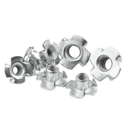 90 PCS T-Nuts 4 Claws Nut Assortment Kit, M3 M4 M5 M6 M8 Zinc Plated Carbon Steel Blind Inserts Nut with Box for Wood, Rock Climbing Holds, Cabinetry
