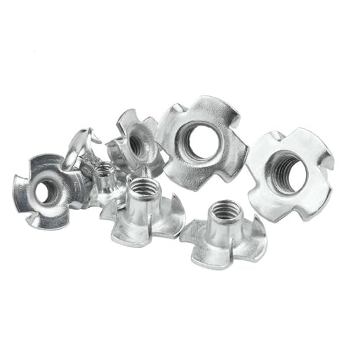 90 PCS T-Nuts 4 Claws Nut Assortment Kit, M3 M4 M5 M6 M8 Zinc Plated Carbon Steel Blind Inserts Nut with Box for Wood, Rock Climbing Holds, Cabinetry