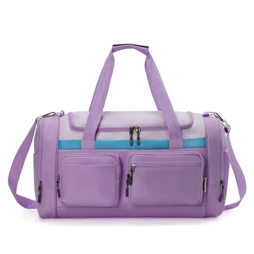 Rueesh Large Duffle Bag Sports Gym Tote Bags for Women | Weekender Overnight Bag with Shoe Compartment & Wet Pocket for Travel, Overnight, or Weekender,Purple - color: Purple