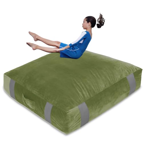 FINCOME Crash Sensory Pad for Kids Autistic Kids Landing Zone Sensory Tool | 2-Layer Foam for Autism, Easy-Clean Velvet Cover, Multi-Use/SIZE, Indoor & Outdoors Use Kids Jumping Pillow, Anxiety Relief - color: Green, size: 5x5 Feet