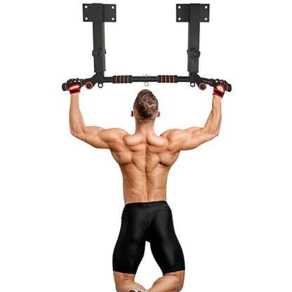 BESTHLS Wall Mounted Pull Up Bar and Dip Station, Heavy Duty Wall Mount Pull-up Chin Up Bar Multifunctional Home Gym Workout Indoor Exercise Equipment Support to 440 Lbs - style: Joist Mount