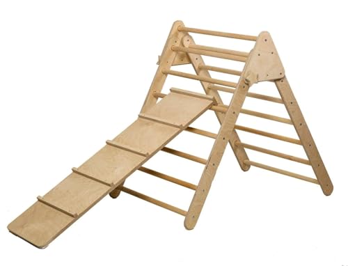 Montessori Climbing Triangle | Wooden Indoor Climbing Frame for Kids & Toddlers | Montessori Climbing Structure | Montessori Play Structure Wooden Activity Triangle (Triangle + Ladder Ramp) - style: Triangle + Ladder Ramp