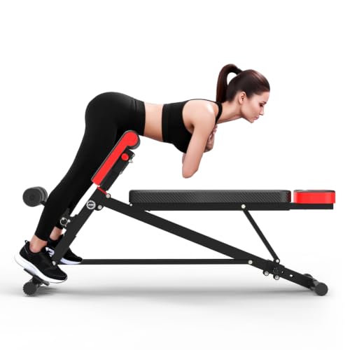 K KINGKANG Weight Bench,Load 500LBS Roman Chair Adjustable Decline/Flat | 5x5cm Commercial-Grade Carbon Steel Frame, 5cm Thick Cushion Relieves Fatigue, Breathable Easy-Clean Leather - color: Black
