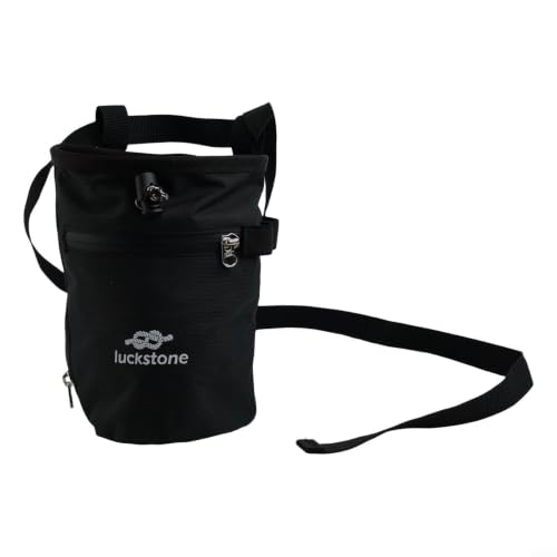 Climbing Chalk Bag, 420D Oxford Anti-Leak Drawstring Magnesium Powder Pouch with Belt Carabiner for Bouldering Gym - size: Black