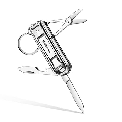 MR.GREEN Multifunctional Nail Clippers Stainless Steel Six Functions Nail Cutter Nail Files Small Knife Scissors (Small) - size: Small