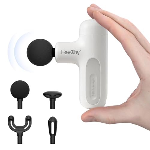 HEYCHY Super Mini Massage Gun Deep Tissue, Handheld Muscle Massager with 4 Heads, Percussion Travel Size Massager Gun FSA Eligible for Men Women Back Relief, Quiet for Home, Gym, Office, HSA, White - color: White