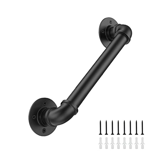 2FT Industrial Stair Railing Wall Mount Staircase Handrail φ1.3 Pipe Hand Rail for Steps Grab Bar Foot Rail Vintage Pipe Railing Black Deck Handrail for Outdoor Indoor Stairs Porch - size: 2FT