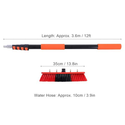 Solar Panel Cleaning Brush Kit Solar Energy Parts Accessories 12FT Water Fed Window Cleaner Tool 13.8in Brush 4 Nozzles Soap Dispenser 180 Adapter for Roof RV Gutter