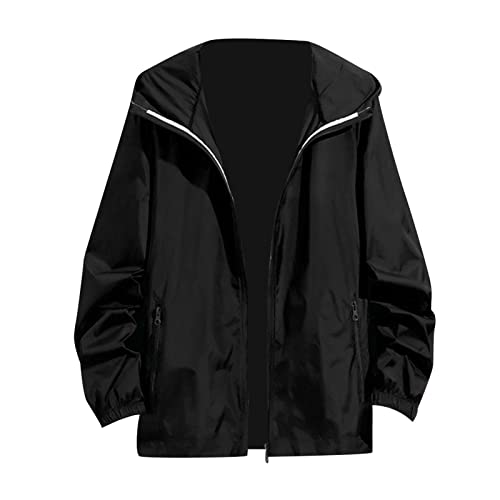 Lolvmvchi Mens Rain Jacket Lightweight Hooded Windbreaker Distressed Softshell Jackets Raincoat for Hiking - color: Black, size: Large