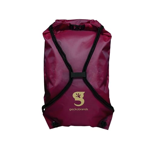 geckobrands Embark 10L Drawstring Backpack – Waterproof, Lightweight Dry Bag for Beach, Hiking, and Light Water Activities - color: Maroon/Gold