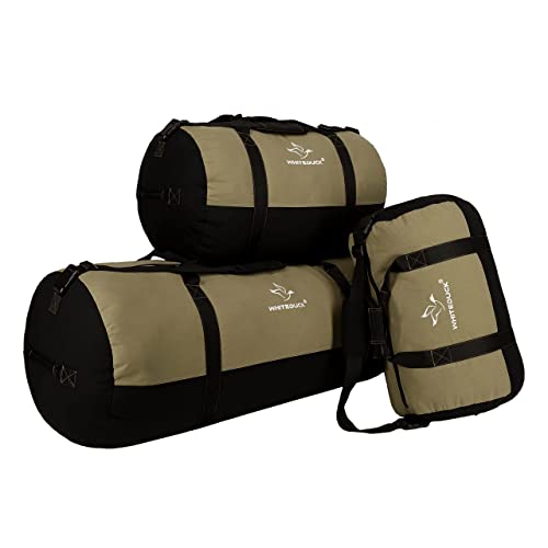 WHITEDUCK Heavy Duty Canvas Duffel Bag for Men and Women - Foldable Military Army Style Duffel Bag, with Full Length Zipper- Outdoors, Travel, Gym & Storage - color: Olive & Black, size: 42" x 20"
