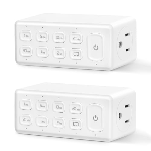 Countdown Timer Dual Outlet, Programmable Electrical Timers Outlets with Repeat Function, Up to 4H for Lights, Fan, Appliance, Electric Bike, 3-Prong, 15A/1875W, ½ HP, 2 Pack - size: 2- Pack