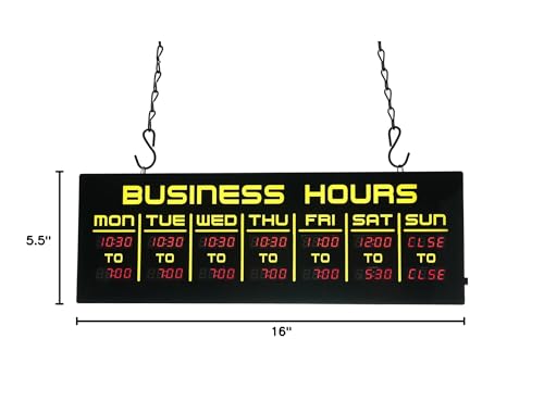 Digital Business Hours Sign by ELEMENT LUX - Electronic Programmable Hours of Operation Signs for Business with Ultra Bright LEDs for Glass Door - Remote and Hanging Kit - 16in x 5.5in, Yellow - color: Yellow and Red