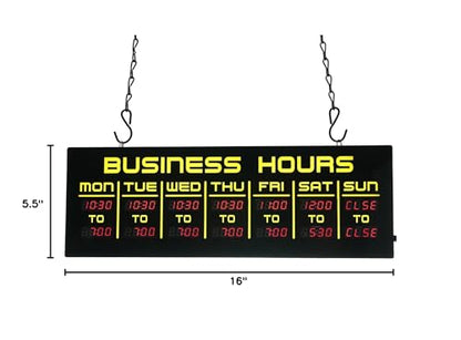 Digital Business Hours Sign by ELEMENT LUX - Electronic Programmable Hours of Operation Signs for Business with Ultra Bright LEDs for Glass Door - Remote and Hanging Kit - 16in x 5.5in, Yellow - color: Yellow and Red