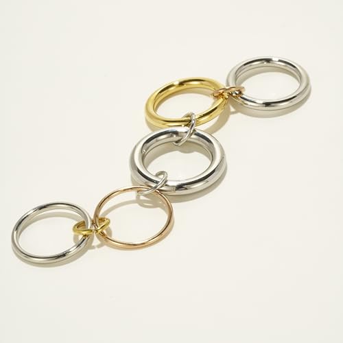 Shapes Studio Trio Linked Ring, stackable Ring, Minimalism style for women, Never Tarnish - size: 8, style: Five Band ( Three Silver, One Gold, One Rose Gold)