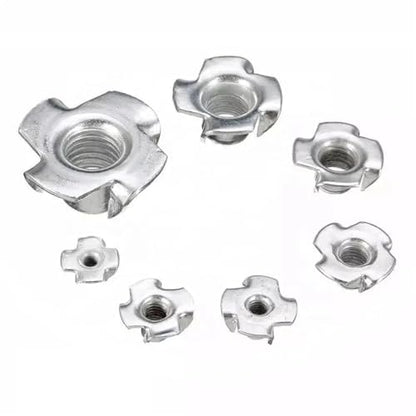 T-Nuts 50/100Pcs M3 M4 M5 M6 M8 M10 M12 Four Claws Nut Speaker T-nut Blind Pronged Insert Tee Nut Four-Point Impact Nuts for Wood, Rock Climbing Holds(M4 (100pcs)) - size: M4 (100pcs)