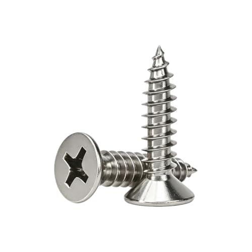 #4 Flat Head Phillips Wood Screws 150Pcs, 304 Stainless Steel, 1/2" | M3x12mm heavy-duty self-tapping small hardware. Flush finish for thick wood boards & outdoor furniture repair projects. - color: Sliver, size: #4 x 1/2''-150pcs
