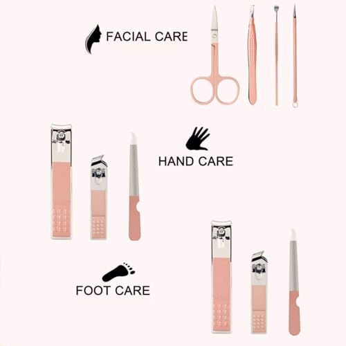 Manicure Set Women Men Nail Clipper Set Travel Manicure Tool Nail Care Set | Finger Toe Nail Clippers Kit Personal Care Tool with Portable Case Women Men Nail Grooming Kit Gifts for Mother Wife - color: Rose Gold