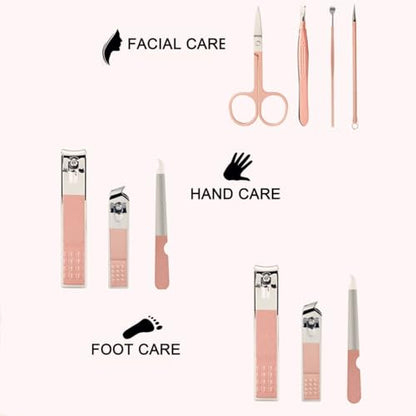 Manicure Set Women Men Nail Clipper Set Travel Manicure Tool Nail Care Set | Finger Toe Nail Clippers Kit Personal Care Tool with Portable Case Women Men Nail Grooming Kit Gifts for Mother Wife - color: Rose Gold