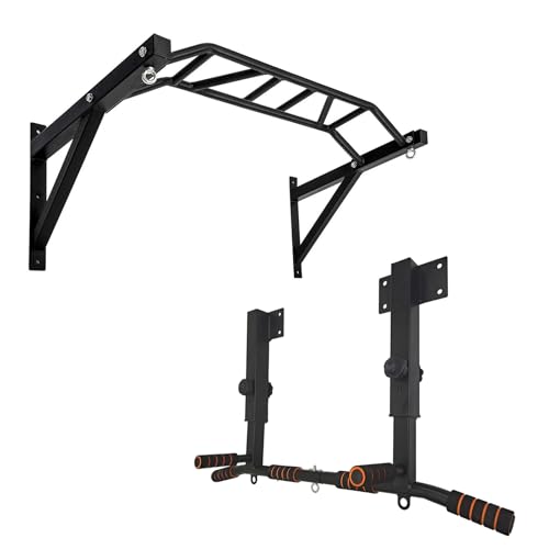 BDL Wall Mounted Pull Up Bar Chin Up bar Multifunctional Dip Station for Indoor Home Gym Workout, Power Tower Set Training Equipment Fitness Dip Stand Supports to 440 Lbs（2 Types）