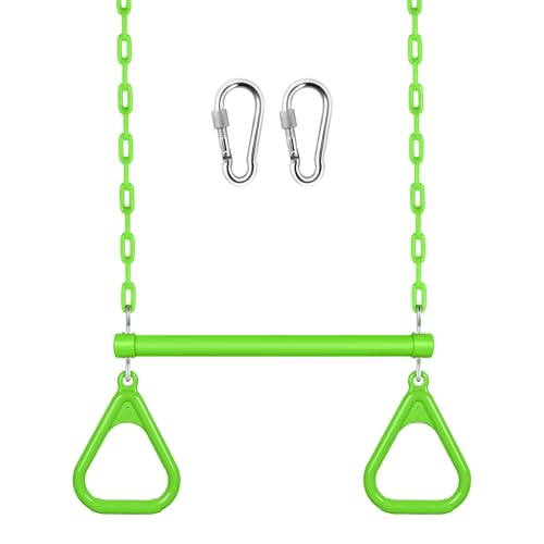 LadyRosian 17" Trapeze Bar Swing Set Gym Rings 47" Heavy Duty Chain Swing Set Accessories with Locking Carabiners Plastic Coated Chains Monkey Bars for Backyard, Playroom (Apple Green) - color: Apple Green, size: 17"