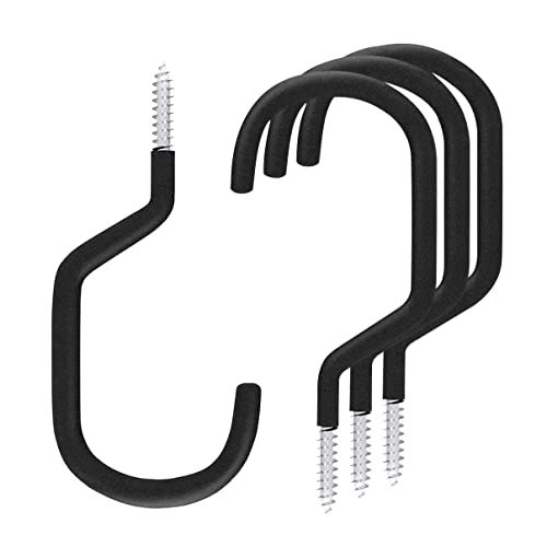 SMARTOLOGY Extra-Large Bike Hook, Bicycle Storage Hanger, Rubber Coated Heavy Duty Screw-in Ceiling Hooks for Tools, Garage Wall Organizer, 4 Pack, Fits All Bike Types, Vertical Bike Racks & Stands - color: Extra Large 4 Pack Black