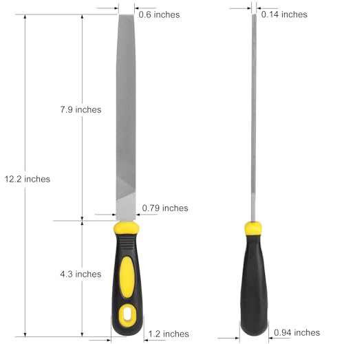 8in Flat Hand Metal File, Total 12in Length, Ergonomic Rubberized Handle, Uniform Teeth, Strength High Carbon Steel, perfect for Long Time Use for Trimming, Sharping Metal, Stone, Wood, etc.
