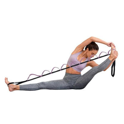 A AZURELIFE Half-Elastic Stretch Straps with 11 Loops, Stretching Strap for Physical Therapy, Multi-Loop Yoga Strap Fitness Exercise Strap for Yoga, Pilates, Dance, Flexibility&Exercise - color: Half Elastic-Purple