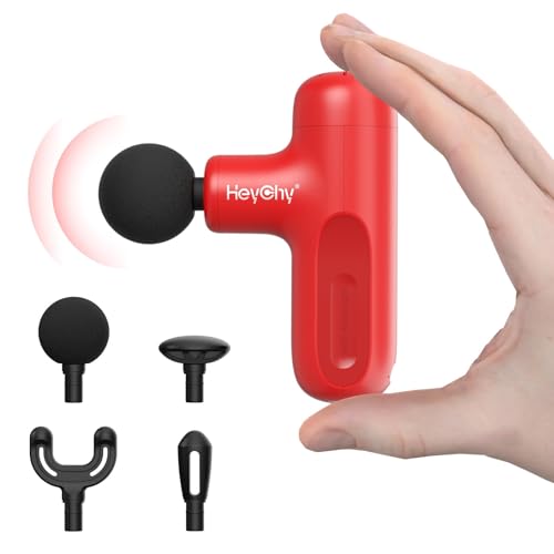 HEYCHY Super Mini Massage Gun Deep Tissue, Handheld Muscle Massager with 4 Heads, Percussion Travel Size Massager Gun FSA Eligible for Men Women Back Relief, Quiet for Home, Gym, Office, HSA, Red - color: Red