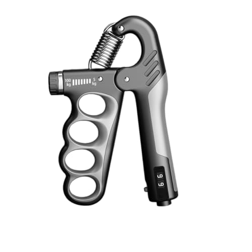 Mechanical Counting Adjustable Hand Grip Trainer – 5-100 kg / 11-220 lb LCD Forearm Strengthener for Adults, Bodybuilding, Climbing & Recovery - color: grey