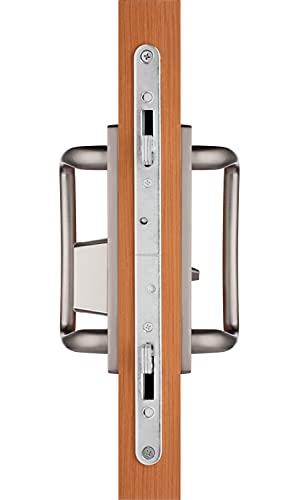 Rockwell Security Charlotte Offset Key Locking Sliding Door Handle with 3/4 Inch Keylock Brushed Nickel Fits 1-3/4 Inch Thick Door with 4 Screw Holes - color: Brushed Nickel