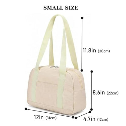 Mini Gym Bag for Women Girls, 12 inch Small Gym Tote, Lightweight Small Carry On Duffle Bag for Travel Sports - color: Beige