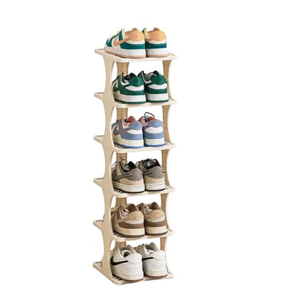 UFORU Vertical Shoe Rack 6 Tier,Narrow Free Standing Shoe Organizer | Shoe Shelf for Dorm,Narrow Shoe Rack for Closet,Entryway,Tall Stackable Plastic Shoe Organizer for Small Spaces,Easy Assembly