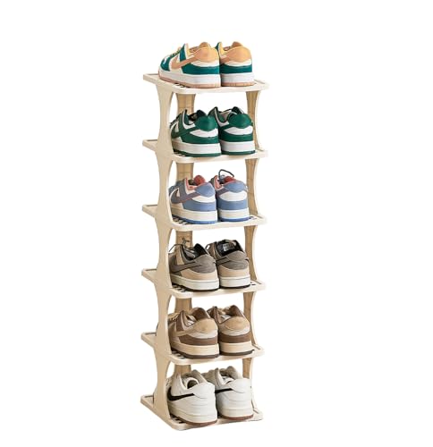 UFORU Vertical Shoe Rack 6 Tier,Narrow Free Standing Shoe Organizer | Shoe Shelf for Dorm,Narrow Shoe Rack for Closet,Entryway,Tall Stackable Plastic Shoe Organizer for Small Spaces,Easy Assembly