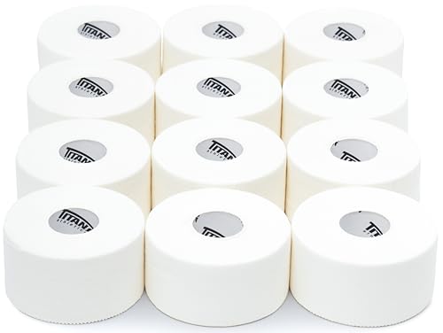 12 Pack White Athletic Tape (45ft Rolls) - Athletes Trainers Injuries & First Aid - Premium Medical Sports Tape - Wrap & Support Ankles & Wrists - Easy Tear Design with Zinc Oxide & No Sticky Residue - color: White - 12 Pack