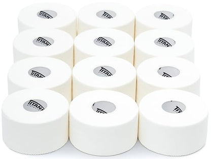12 Pack White Athletic Tape (45ft Rolls) - Athletes Trainers Injuries & First Aid - Premium Medical Sports Tape - Wrap & Support Ankles & Wrists - Easy Tear Design with Zinc Oxide & No Sticky Residue - color: White - 12 Pack