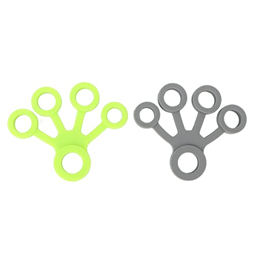 Finger Stretcher, High Elasticity Silicone Portable Five Finger Stretching Band for Guitarist Hand Grip Strengthener and Flexibility Exercise, 2-Pack Green Grey 8.8lb