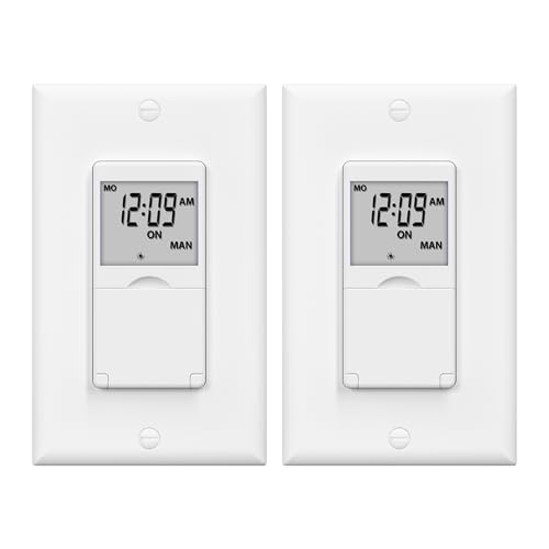 BN-LINK Timer Switch for Lights, Digital Programmable Light Switch Timer | 7 Day Wall Timer Light Switch,18 ON/OFF Programs,DST/Random Mode,Single Pole or 3 Way,Neutral Required,No Backlight, ETL - color: No Backlight, size: 2 Pack