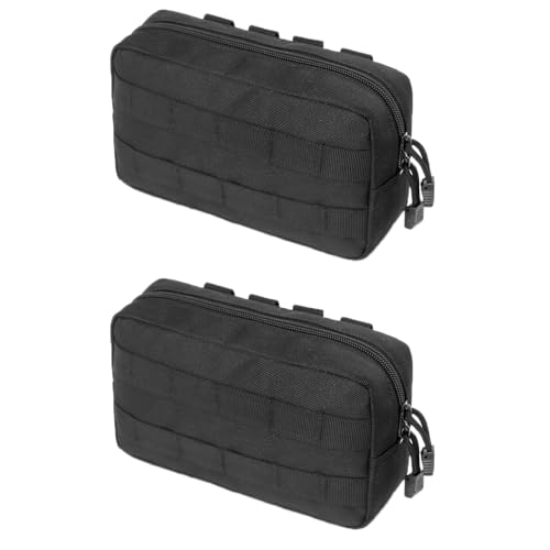 Molle Pouches Tactical Admin EDC Gear Utility Pouch Waist Bags for Small Tool Horizontal Modular Organization - color: 03 Black - 2 Pack