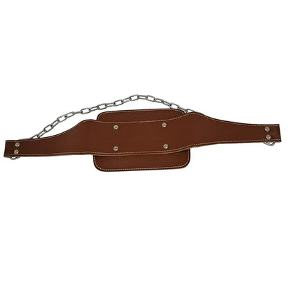 Leather Dip Belt | 30" Steel Chain, Padded Lumbar Support, For Powerlifting, For Weightlifting - color: Brown
