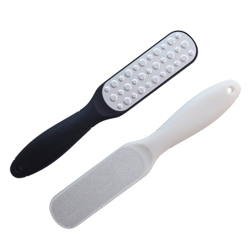 Dual-Sided Professional Pedicure Foot File - Stainless Steel Callus Remover for Hard Skin, Dry and Wet Use, Home or Salon Care, 2 Pack (White & Black) - color: White & Black