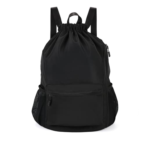 Valleycomfy Waterproof Drawstring Gym Backpack Bag for Men & Women Black | Sports Gym Bag with Side Pocket - color: A-black